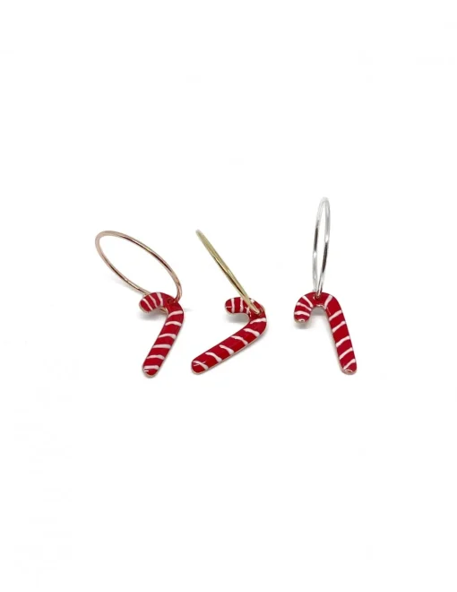 Monorecchino Cerchietto Bastoncino di Zucchero Rosso COLORE ARGENTO Bianco