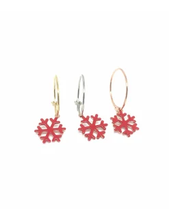 Monorecchino Cerchietto Fiocco di Neve Rosso COLORE ARGENTO Bianco COLORE SMALTO rosso