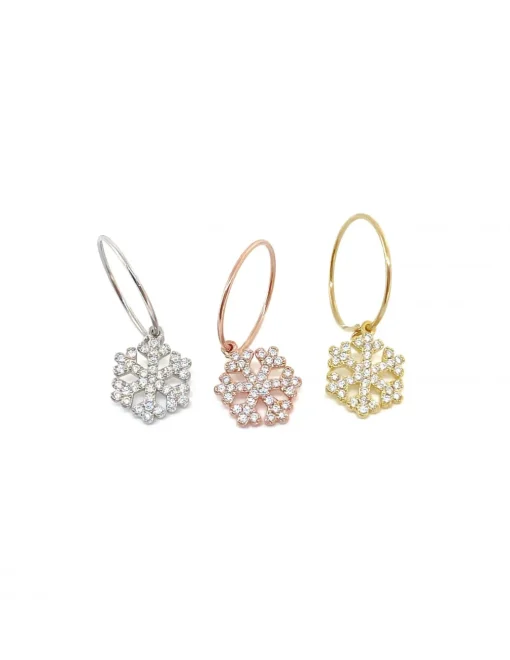 Monorecchino Cerchietto Fiocco di Neve con Zirconi COLORE ARGENTO Dorato COLORE ZIRCONI zirconi bianchi