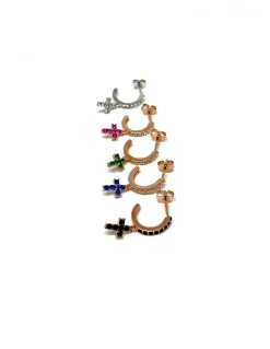 Monorecchino Croce Pendente di Zirconi COLORE ARGENTO Rosè COLORE ZIRCONI zirconi bianchi