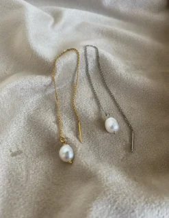 Monorecchino Ear Thread Lungo Perla COLORE ARGENTO Bianco