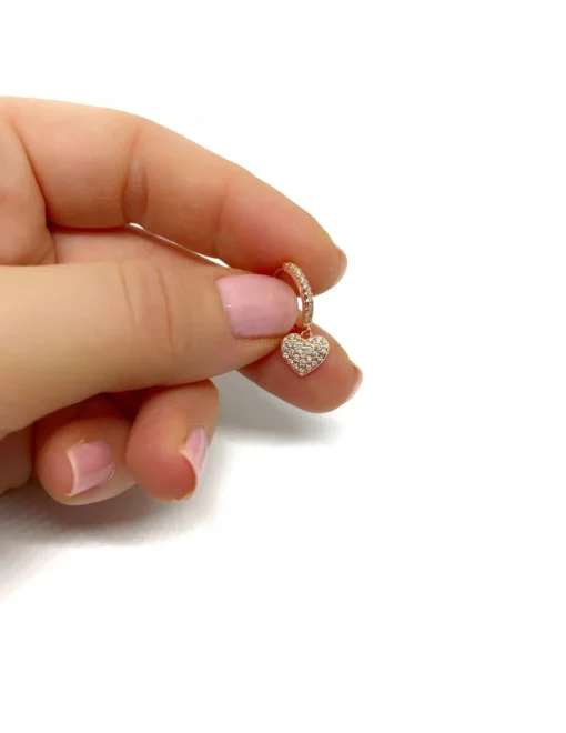 Monorecchino Scattino con Cuore Pavè Pendente COLORE ARGENTO Rosè