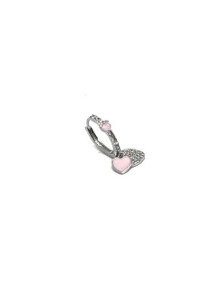 Monorecchino Scattino Cuore Doppio Smaltato COLORE ARGENTO Bianco COLORE SMALTO rosa