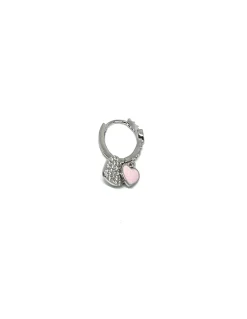 Monorecchino Scattino Cuore Doppio Smaltato COLORE ARGENTO Bianco COLORE SMALTO rosa