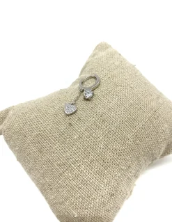 Monorecchino Scattino Doppio Cuore Pendente COLORE ARGENTO Bianco