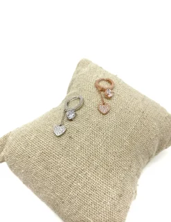 Monorecchino Scattino Doppio Cuore Pendente COLORE ARGENTO Bianco