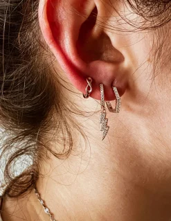 Monorecchino Scattino Fulmine Pendente e Zirconi COLORE ARGENTO Rosè COLORE ZIRCONI zirconi bianchi
