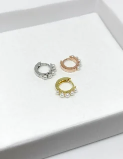 Monorecchino Scattino Mini con Perline COLORE ARGENTO Bianco