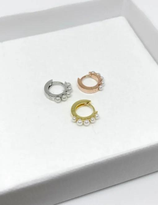 Monorecchino Scattino Mini con Perline COLORE ARGENTO Bianco