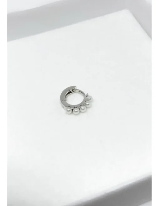 Monorecchino Scattino Mini con Perline COLORE ARGENTO Bianco