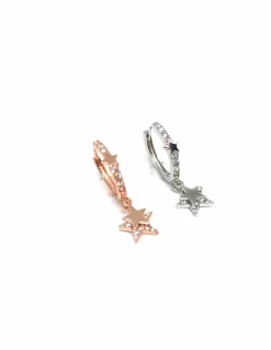 Monorecchino Scattino Ovale Stella Doppia COLORE ARGENTO Rosè COLORE ZIRCONI zirconi bianchi