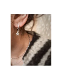 Monorecchino Scattino Ovale Stella Doppia COLORE ARGENTO Rosè COLORE ZIRCONI zirconi bianchi