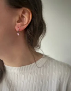Monorecchino Scattino Zircone Pendente Cuore COLORE PIETRE rosa