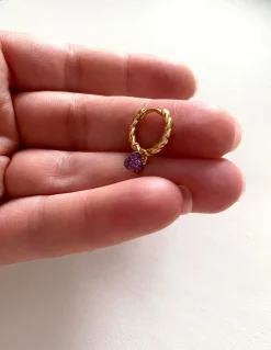 Monorecchino Torchon Grande con Cuore Micropavè COLORE ARGENTO Dorato COLORE ZIRCONI zirconi viola