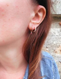 Monorecchino Torchon Grande con Cuore Pendente COLORE ARGENTO Rosè COLORE ZIRCONI zirconi bianchi
