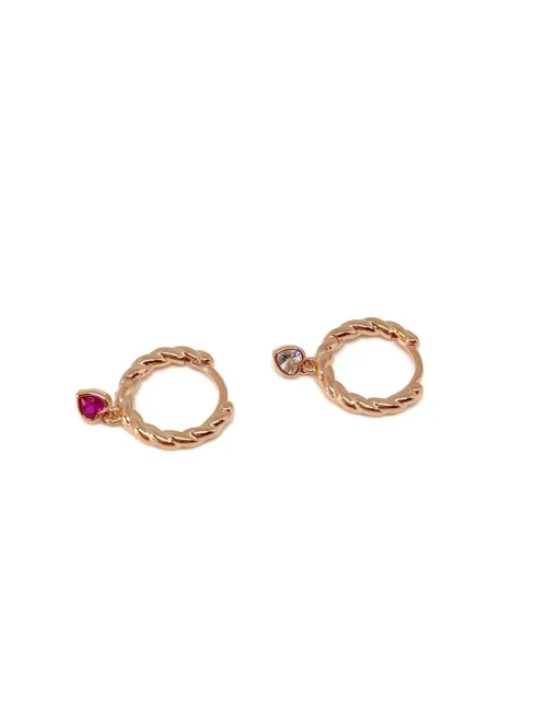 Monorecchino Torchon Grande con Cuore Pendente COLORE ARGENTO Rosè COLORE ZIRCONI zirconi bianchi
