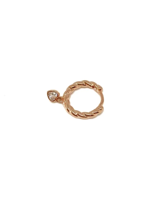Monorecchino Torchon Grande con Cuore Pendente COLORE ARGENTO Rosè COLORE ZIRCONI zirconi bianchi