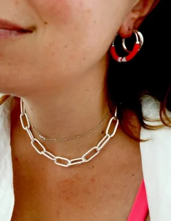 ORECCHINI A CERCHIO CON GOMMINI COLORATI COLORE ARGENTO Bianco COLORE GOMMINI ROSSO