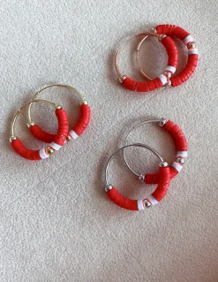 ORECCHINI A CERCHIO CON GOMMINI COLORATI COLORE ARGENTO Bianco COLORE GOMMINI ROSSO