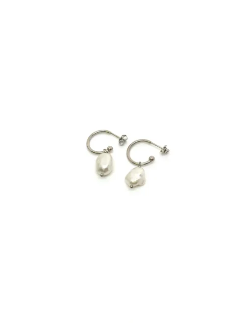 Orecchini a Cerchio Perla Barocca COLORE ARGENTO Bianco
