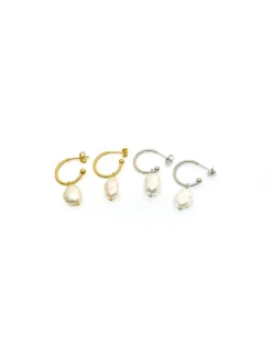 Orecchini a Cerchio Perla Barocca COLORE ARGENTO Bianco