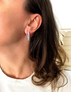 Orecchini a Cerchio Tennis Zirconi Taglio Cuore COLORE ARGENTO Bianco