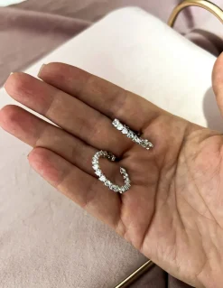 Orecchini a Cerchio Tennis Zirconi Taglio Cuore COLORE ARGENTO Bianco