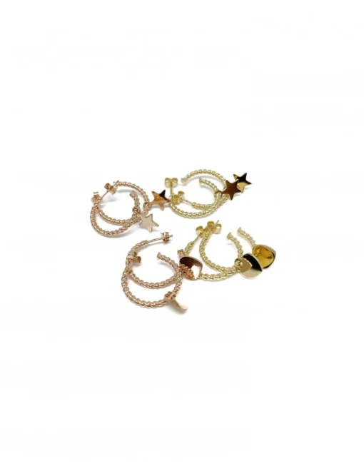 Orecchini a Cerchio Torchon con Soggetto Pendente COLORE ARGENTO Dorato SOGGETTO cuore