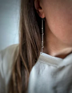 Orecchini Catena Doppia e Palline COLORE ARGENTO Bianco