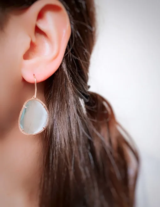 Orecchini con Pietra Grande e Montatura Diamantata COLORE ARGENTO Rosè COLORE PIETRA blu