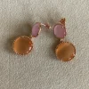 Orecchini Doppi con Pietre e Montatura Lavorata COLORE ARGENTO Rosè COLORE PIETRE rosa/arancione