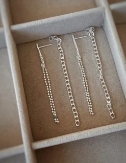 Orecchini Doppia Catena COLORE ARGENTO Bianco