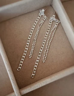 Orecchini Doppia Catena COLORE ARGENTO Bianco