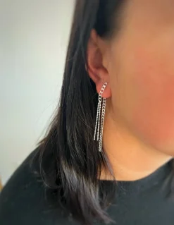 Orecchini Doppia Catena COLORE ARGENTO Bianco