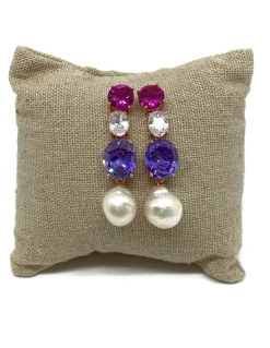 Orecchini Luxury e Perla Barocca COLORE ARGENTO Rosè COLORE ZIRCONI zirconi viola SOGGETTO tondino