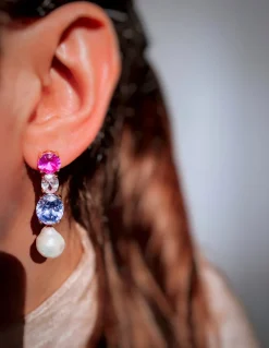 Orecchini Luxury e Perla Barocca COLORE ARGENTO Rosè COLORE ZIRCONI zirconi viola SOGGETTO tondino