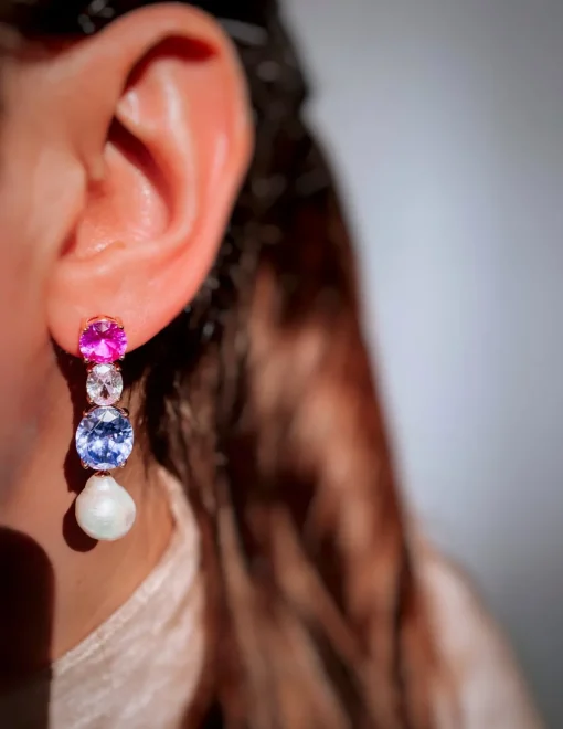 Orecchini Luxury e Perla Barocca COLORE ARGENTO Rosè COLORE ZIRCONI zirconi viola SOGGETTO tondino