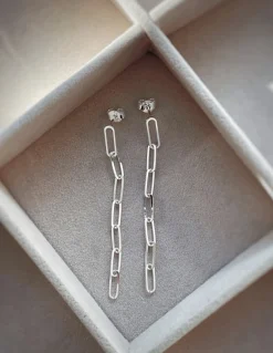 Orecchini Maglia Rettangolare Piccola COLORE ARGENTO Bianco