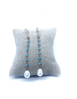 Orecchini Pendenti con Cristalli e Perle COLORE CRISTALLI azzurri