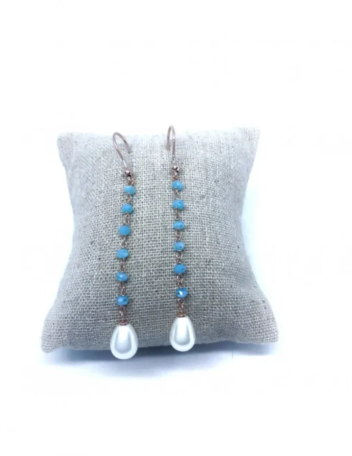 Orecchini Pendenti con Cristalli e Perle COLORE CRISTALLI azzurri