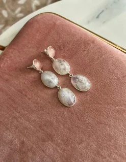 Orecchini Pietra di Luna e Quarzo Rosa