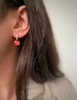Orecchini Scattino Square Zircone Rosso