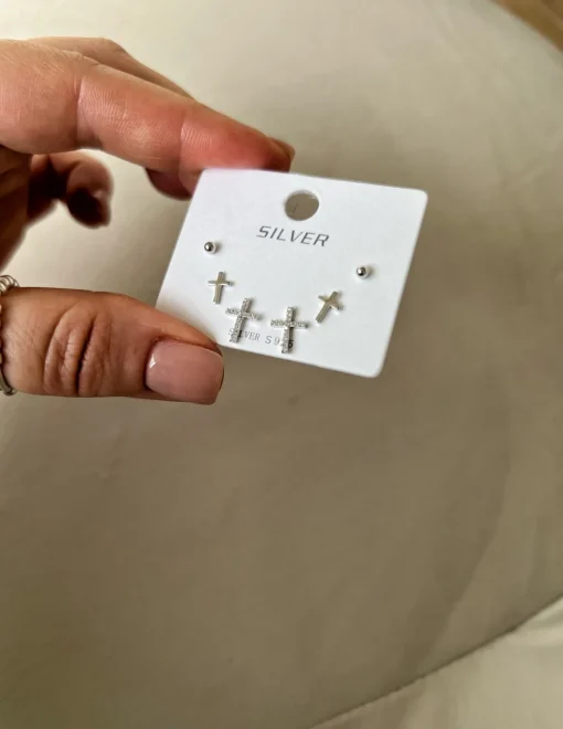 Set di Orecchini Croce COLORE ARGENTO Bianco