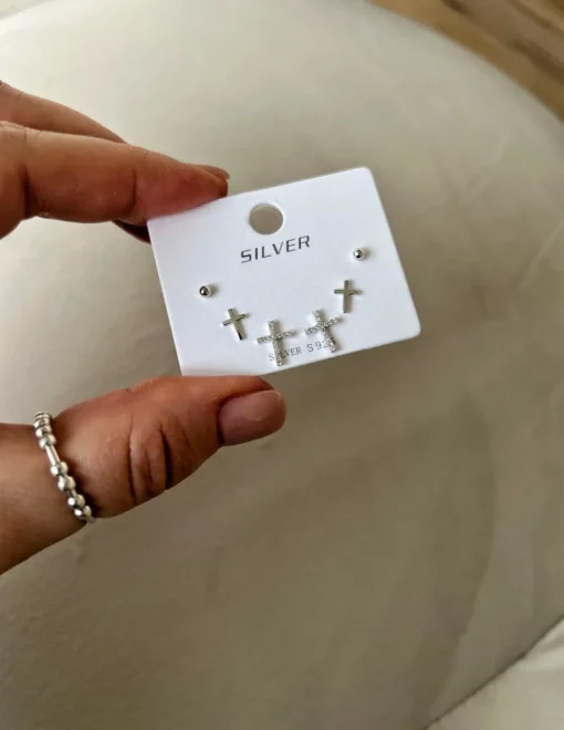 Set di Orecchini Croce COLORE ARGENTO Bianco