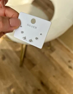 Set di Orecchini Sfera Cuore e Punto Luce con Croce COLORE ARGENTO Bianco