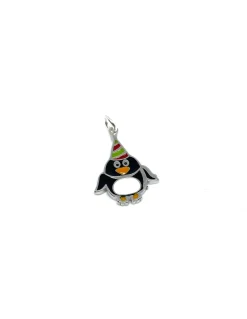 Soggetto Pinguino Smaltato COLORE ARGENTO Bianco