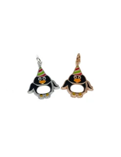 Soggetto Pinguino Smaltato COLORE ARGENTO Bianco